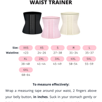 Latex waist trainers size charts XXS to 6XL, and how to measure effectively
